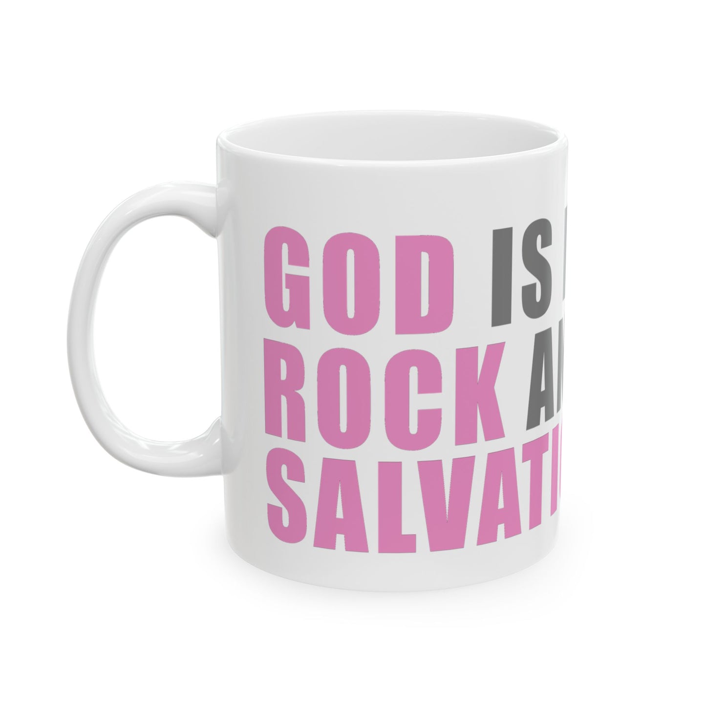 White Rock and Salvation 11oz Mug with Pink and Grey Graphic