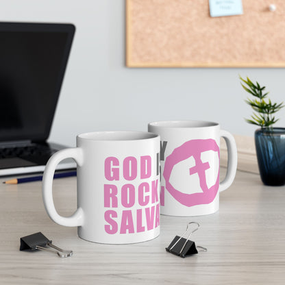 White Rock and Salvation 11oz Mug with Pink and Grey Graphic