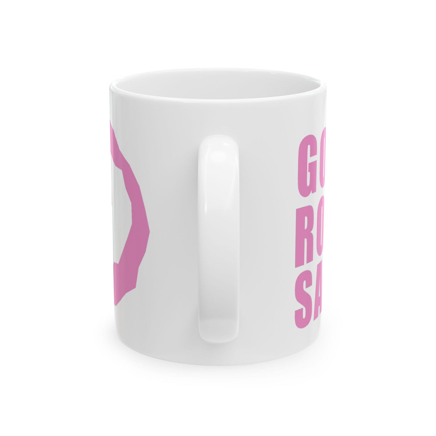White Rock and Salvation 11oz Mug with Pink and Grey Graphic
