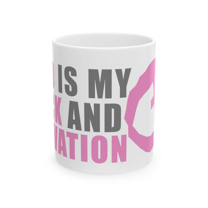 White Rock and Salvation 11oz Mug with Pink and Grey Graphic