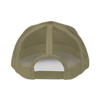 Back view of the loden Richardson 112 Cap showing matching mesh panels and a snapback closure, product shot on white.