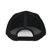 Back view of the solid black Richardson 112 Cap showing black mesh panels and a black snapback closure, product shot on white.
