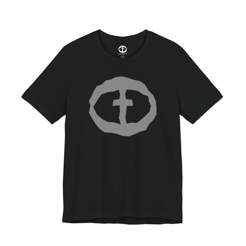 Front view of the black Men's Rock and Salvation Front Graphic Tee.