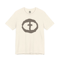 Front view of the red Men's Rock and Salvation Front Graphic Tee.
