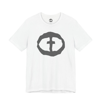 Front view of the natural Men's Rock and Salvation Front Graphic Tee.