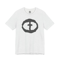 Front view of the white Men's Rock and Salvation Front Graphic Tee.