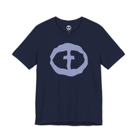 Front view of the ash Men's Rock and Salvation Front Graphic Tee.