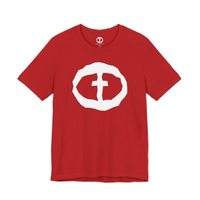 Front view of the navy Men's Rock and Salvation Front Graphic Tee.