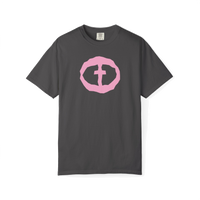 Front view of the graphite Women's Heavyweight Front Graphic Tee.