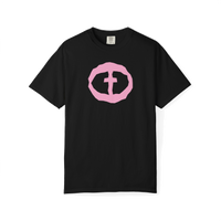 Front view of the black Women's Heavyweight Front Graphic Tee.