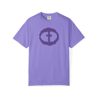 Front view of the violet Women's Heavyweight Front Graphic Tee.