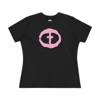 Front view of the black Women's Pink Rock and Salvation Front Graphic Tee.