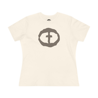 Front view of the natural Women's Rock and Salvation Front Graphic Tee.