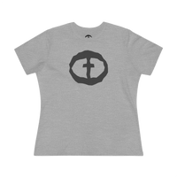 Front view of the athletic heather Women's Rock and Salvation Front Graphic Tee.