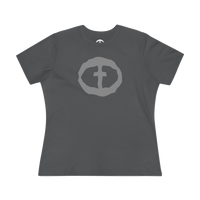 Front view of the asphalt Women's Rock and Salvation Front Graphic Tee.