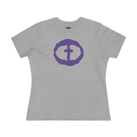 Front view of the athletic heather Women's Purple Rock and Salvation Front Graphic Tee.