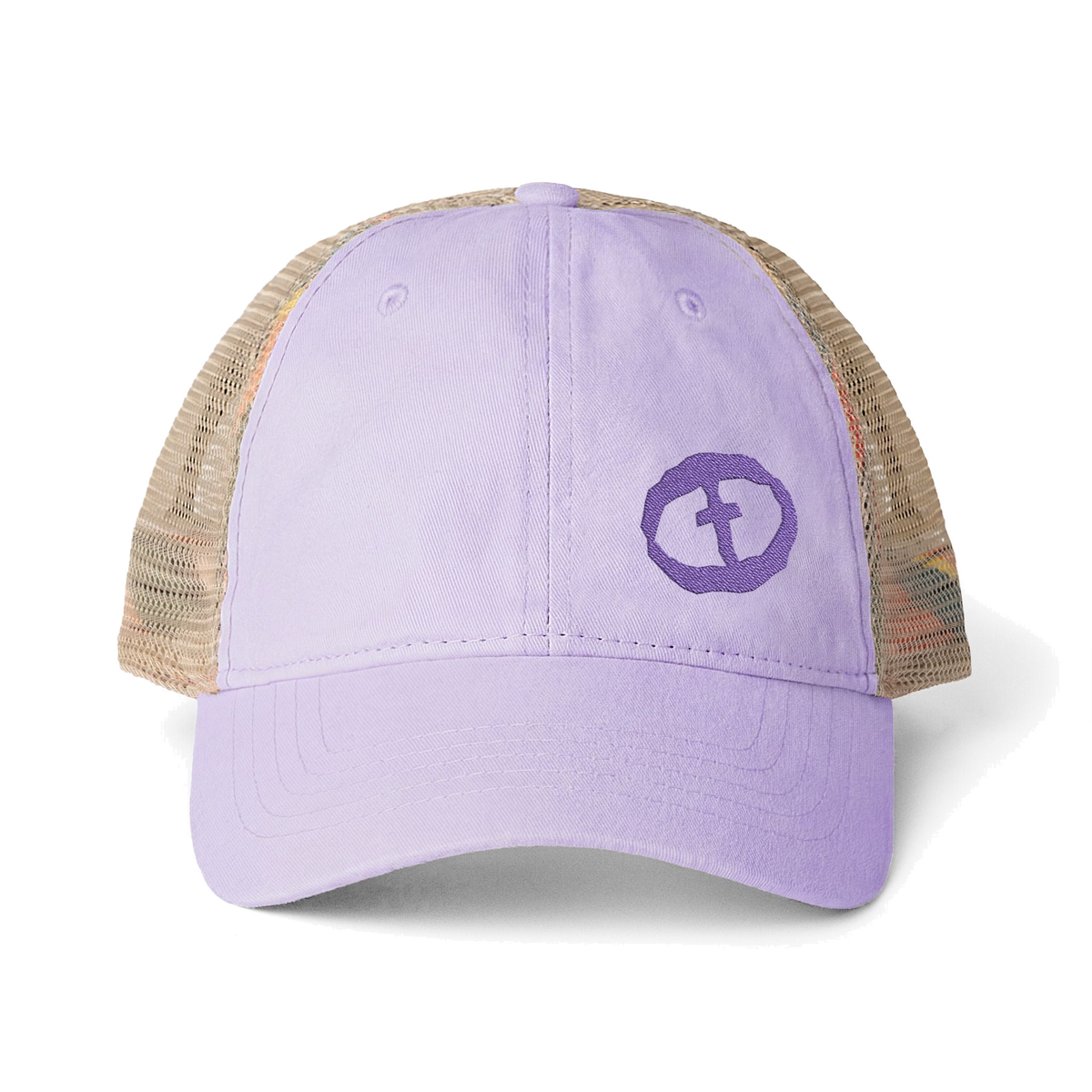 Front view of the lavender / stripes Women's Ponytail Cap Small Graphic - Lavender.