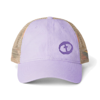Front view of the lavender / stripes Women's Ponytail Cap Small Graphic - Lavender.