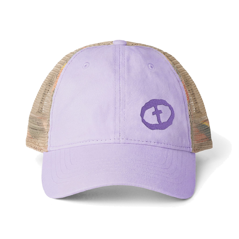 Front view of the lavender / stripes Women's Ponytail Cap Small Graphic - Lavender.