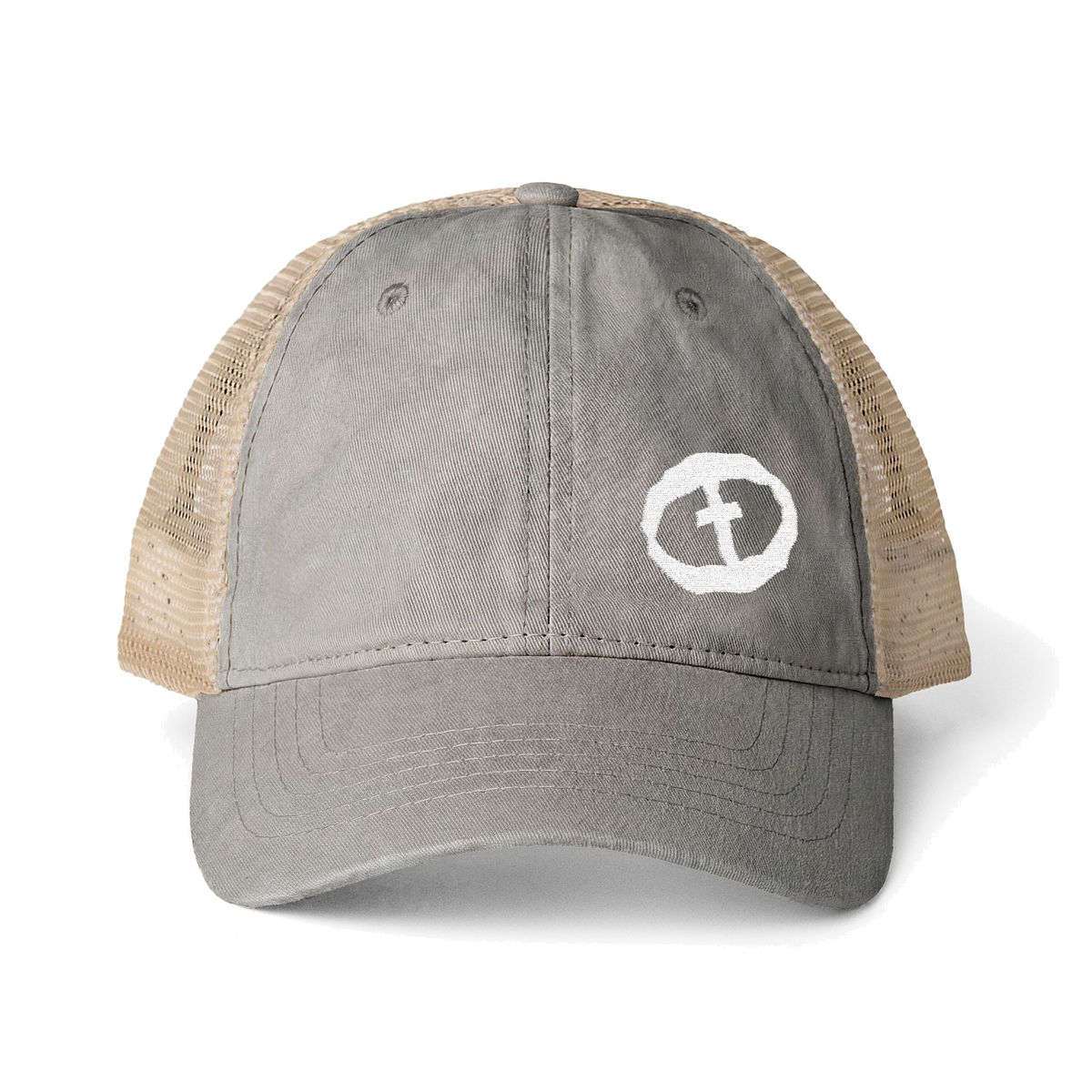 Front view of the light grey / polka dots Women's Ponytail Cap Small Graphic - Light Grey.
