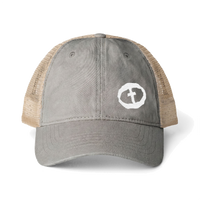 Front view of the light grey / polka dots Women's Ponytail Cap Small Graphic - Light Grey.