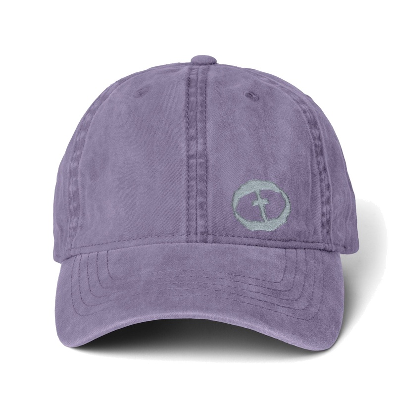 Front view of the violet / floral Women's Ponytail Cap Small Graphic - Violet.