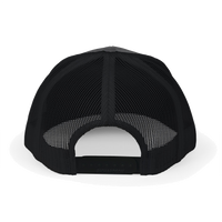 Back view of the charcoal / black Richardson 112 Cap Small Graphic - Black Rock and Salvation.