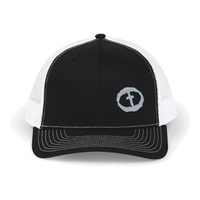 Front view of the black / white Richardson 112 Cap Small Graphic - Grey Rock and Salvation.