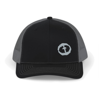 Front view of the black / charcoal Richardson 112 Cap Small Graphic - Grey Rock and Salvation.