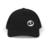 Front view of the black Richardson 112 Cap Small Graphic - White Rock and Salvation.