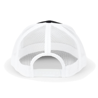 Back view of the black / white Richardson 112 Cap Small Graphic - White Rock and Salvation.