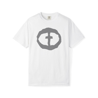 Front view of the white Men's Heavyweight Front Graphic Tee.