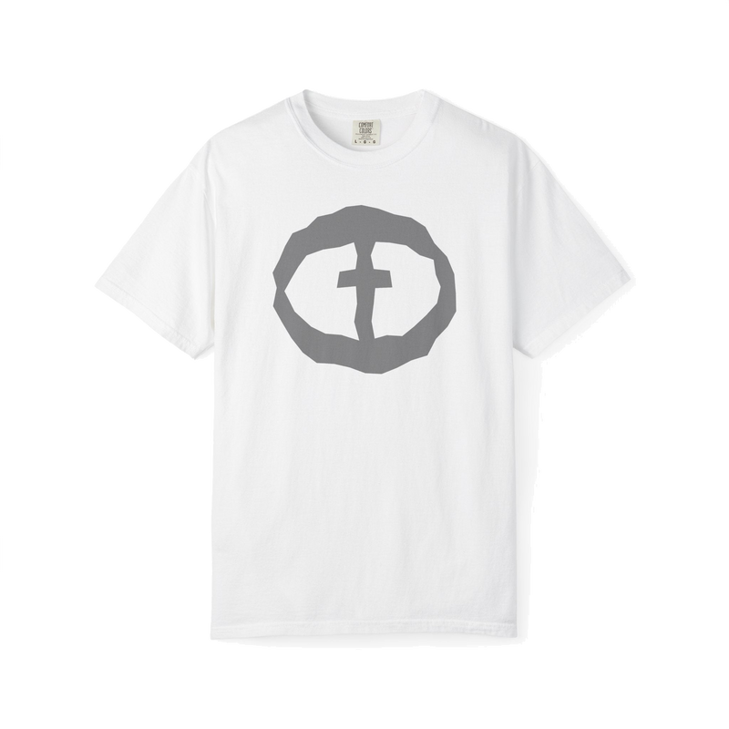 Front view of the white Men's Heavyweight Front Graphic Tee.
