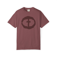 Front view of the brick Men's Heavyweight Front Graphic Tee.