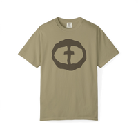 Front view of the khaki Men's Heavyweight Front Graphic Tee.