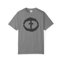 Front view of the grey Men's Heavyweight Front Graphic Tee.