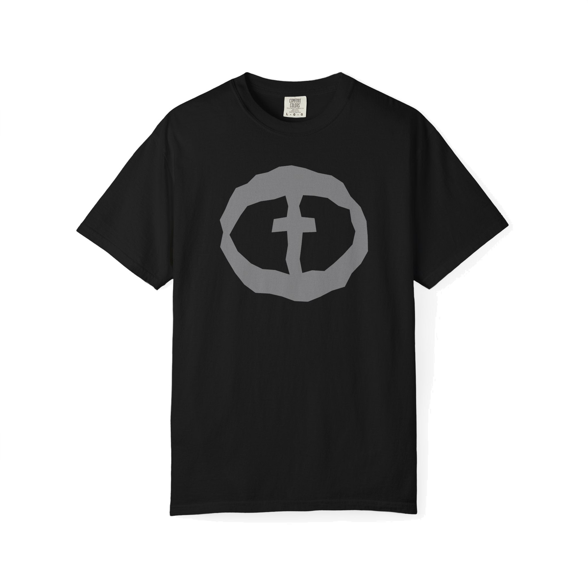 Front view of the black Men's Heavyweight Front Graphic Tee.
