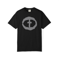 Front view of the black Men's Heavyweight Front Graphic Tee.