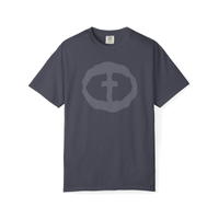 Front view of the navy Men's Heavyweight Front Graphic Tee.