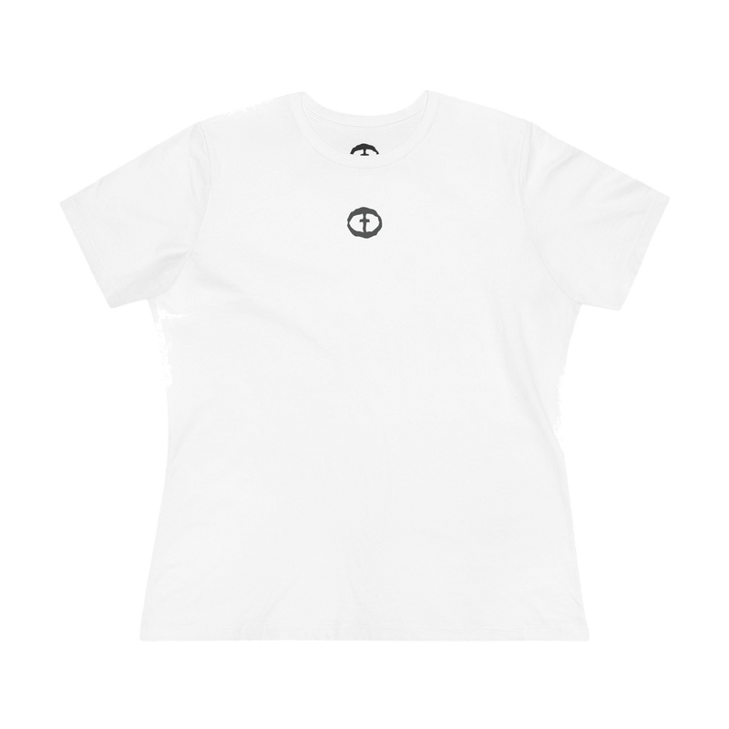 Front view of the white Women’s Lightweight Cotton Tee - Center Graphic.