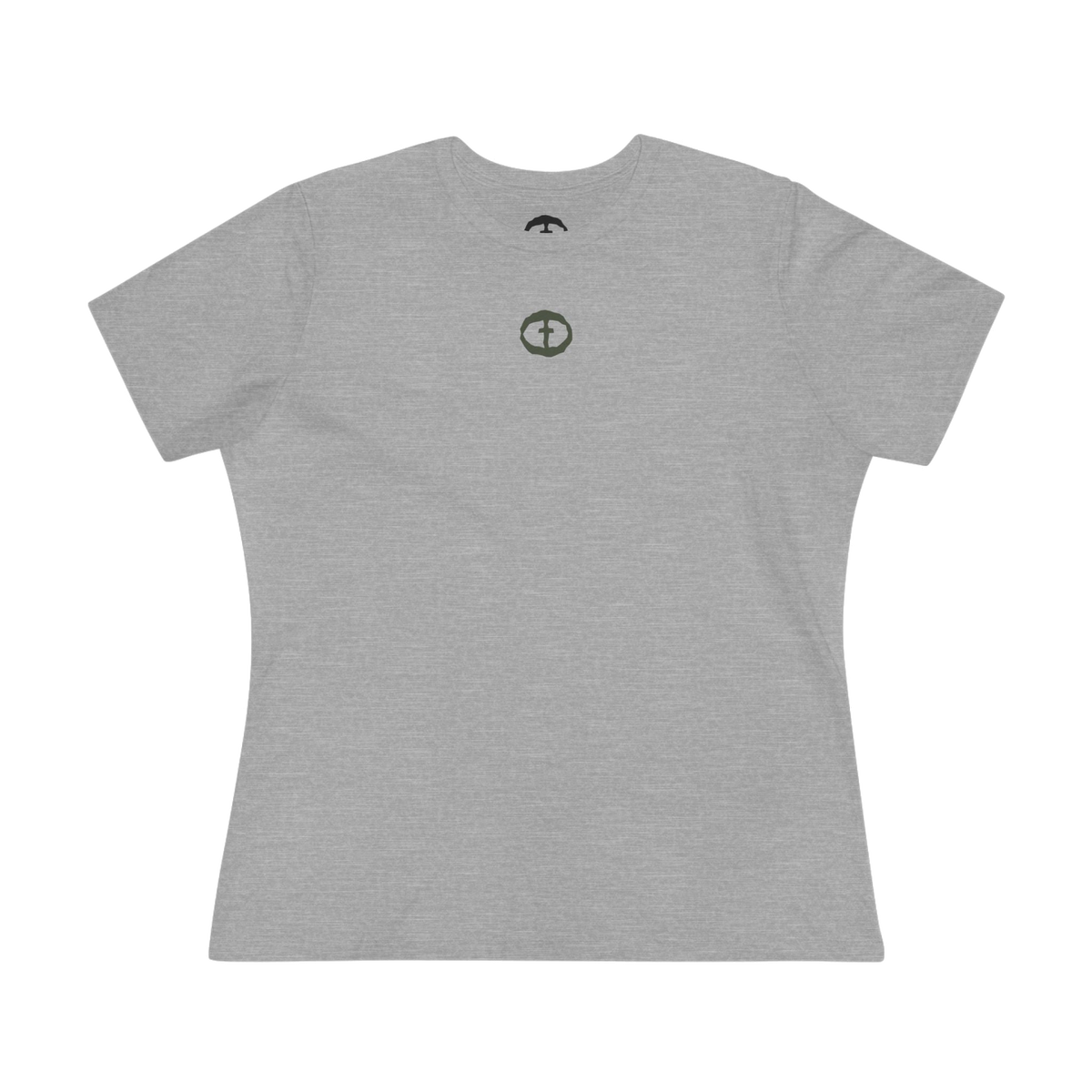Front view of the athletic heather Women’s Lightweight Cotton Tee - Center Graphic.