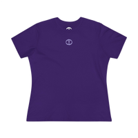 Front view of the team purple Women’s Lightweight Cotton Tee - Center Graphic.