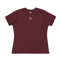 Front view of the maroon Women’s Lightweight Cotton Tee - Center Graphic.
