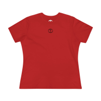 Front view of the red Women’s Lightweight Cotton Tee - Center Graphic.
