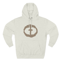 Front view of the oatmeal heather Men's Medium Weight Hoodie - Front Graphic.