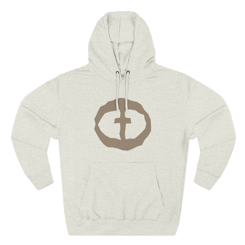 Front view of the oatmeal heather Men's Medium Weight Hoodie - Front Graphic.