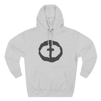 Front view of the heather grey Men's Medium Weight Hoodie - Front Graphic.
