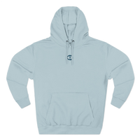Front view of the blue mist Women's Medium Weight Hoodie - Small Front Graphic.