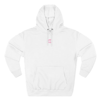 Front view of the white Women's Medium Weight Hoodie - Small Front Graphic.