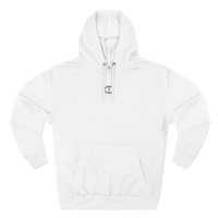 Front view of the white Men's Medium Weight Hoodie - Small Front Graphic.